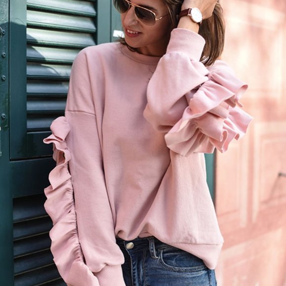 Storets Leira Pink Ruffle Sleeve Sweatshirt - Picture 4 of 16